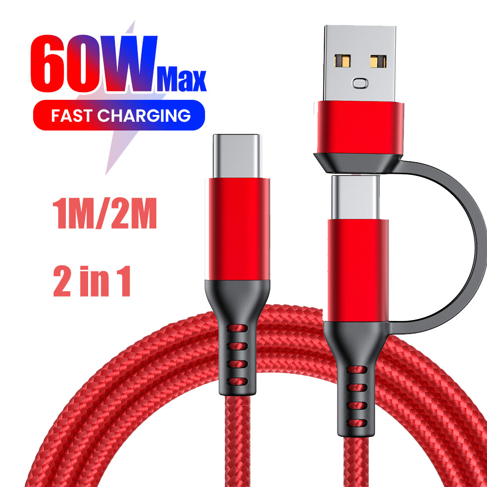 Twitch 60W 3AFast Charging 2 in 1 Multi-functional USB/Type C ถึง Type C สําหรับโทรศัพท์มือถือแท็บเล