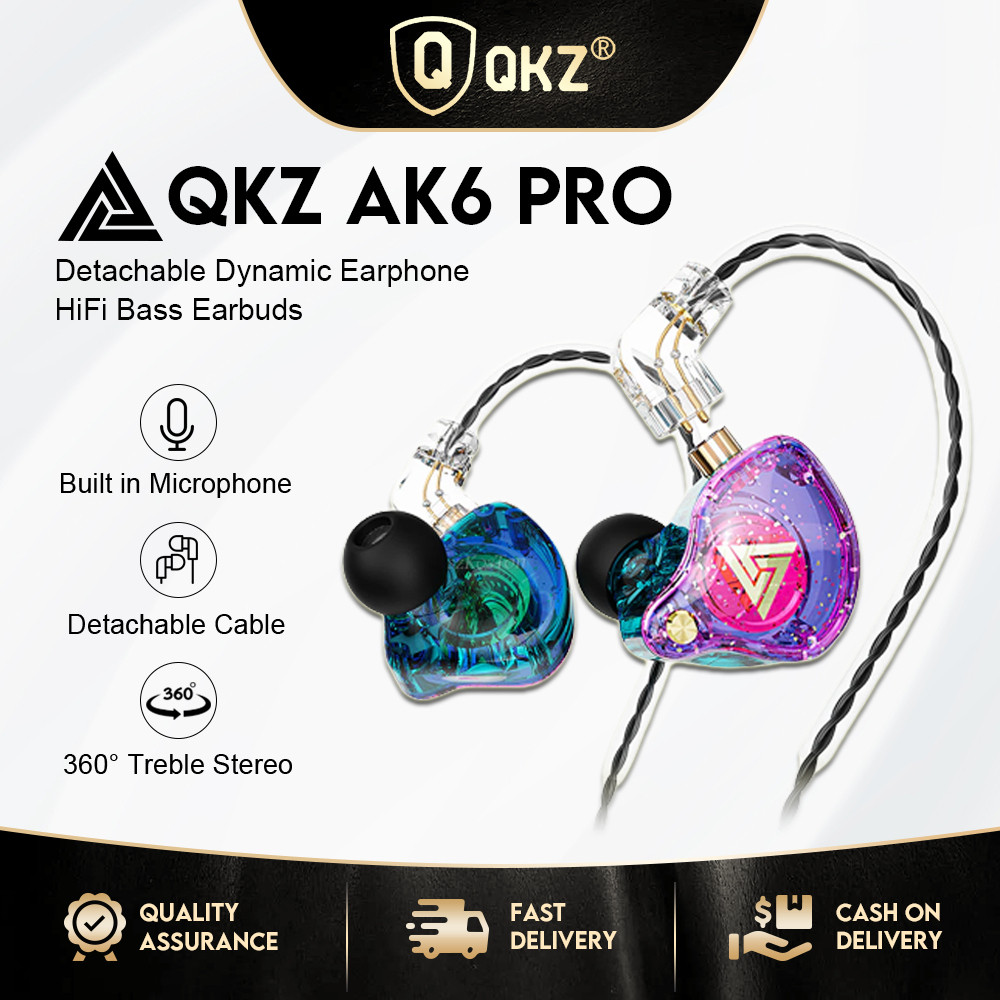 QKZ Ak6 Pro หูฟังเบส Hi-Fi แบบมีสายพร้อมชุดหูฟังสําหรับเล่นเกมสายเคเบิลแบบถอดได้