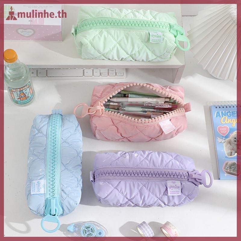 MULINHE Puffer หนังดินสอสําหรับผู้หญิง Vanilla Aesthetic กระเป๋าดินสอซิปเครื่องเขียน Make Up กระเป๋า