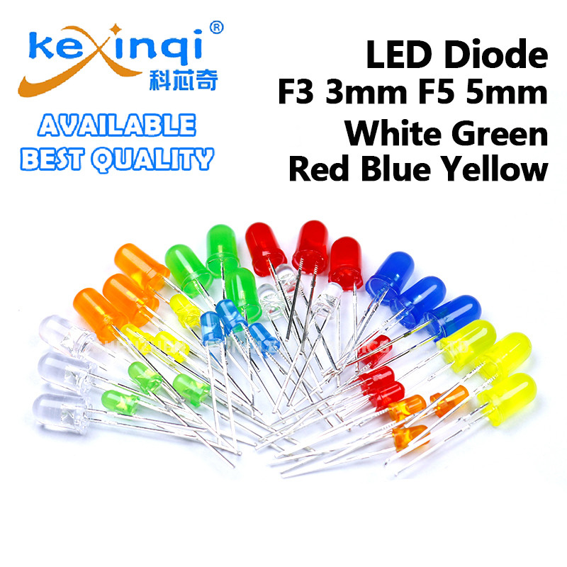 (100 ชิ้น) F3 F5 LED DIP ไดโอดสีขาวสีเขียวสีแดงสีฟ้าสีเหลือง 3 มม.5 มม.DIY Light Emitting ไดโอด DIY ชุด