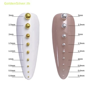 Goldensilver 0.4 มม.-3 มม.เงินสีขาวเล็บ Micro โลหะ Caviar ลูกปัดเล็บ 3D Rhinestone ตกแต่งเครื่องมือ TH