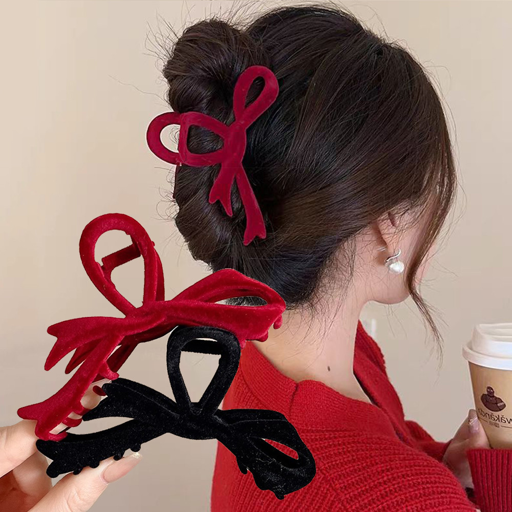 กํามะหยี่หวานโบว์ผม Claw Elegant Back Head Shark Hairpins สําหรับผู้หญิงสาวอุปกรณ์เสริมผม Headwear