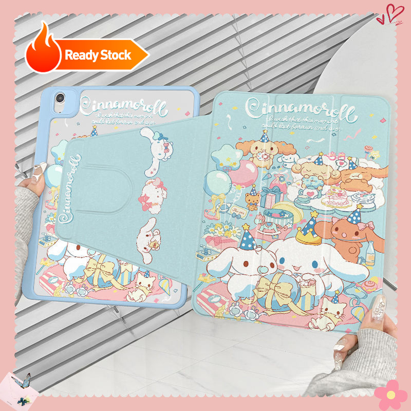 เคส Ipad 360 ° Rotationcute Birthday Hat Cinnamoroll Paradise เหมาะสําหรับอะคริลิค iPad Air6 Gen7/8/9 10.2 Gen5/6 9.7 Air4 Air5 10.9 Pro11 Gen10 Triple พับ iPad Cover