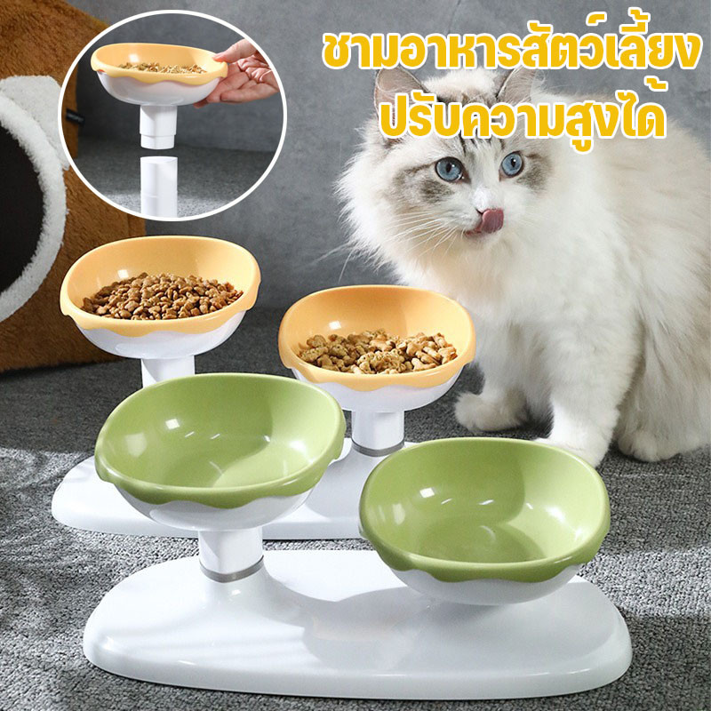 ชามอาหรสัตว์เลี้ยง น้องหมาน้องแมว ยกสูง ชามคู่ ได้ทั้งน้ำและอาหาร มีกันลื่น