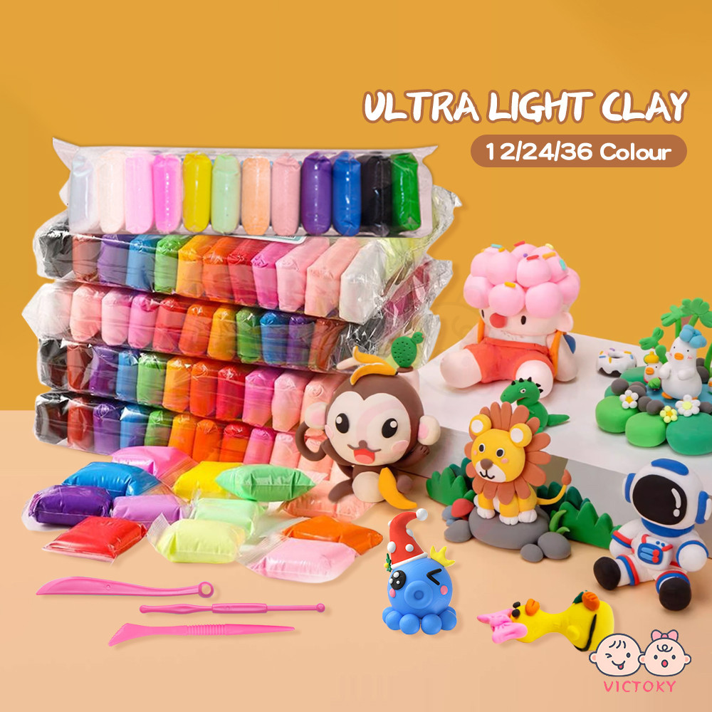 VICTOKY diy ของเล่นดินเบา ดินเบา 36 สี สําหรับเด็ก เกรดพรีเมี่ยม​ไม่ต้องอบ​ ผสมสีได้​ ติดกันได้​ไม่ต้องใช้กาว ไม่จางหาย