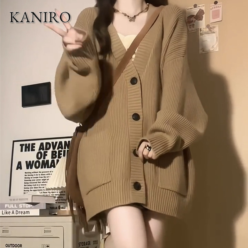 Kaniro คันโร ลมขี้เกียจเสื้อกันหนาวเสื้อผู้หญิงในช่วงต้นถักเสื้อสเวตเตอร์ถักสวมใส่ความรู้สึกระดับสูง