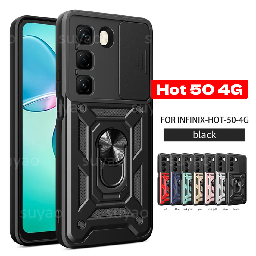สําหรับ infinix Hot 50 Pro + Plus 4G 5G 2024 เคสโทรศัพท์แหวนกล้อง Hot50Pro + Hot50 Protector เกราะเกรดกันกระแทกเลนส์ Heavy Hard ปลอกหมุนโลหะ Push ดึงสไลด์ฝาครอบ