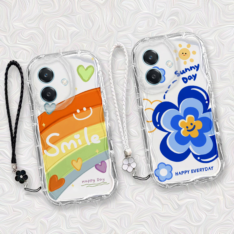 เคส OPPO A3 5G 4G การป้องกันเลนส์โปร่งใส เคสโทรศัพท์สีรุ้งพร้อมโคลเวอร์ สร้อยข้อมือลายการ์ตูน TPU CBX3