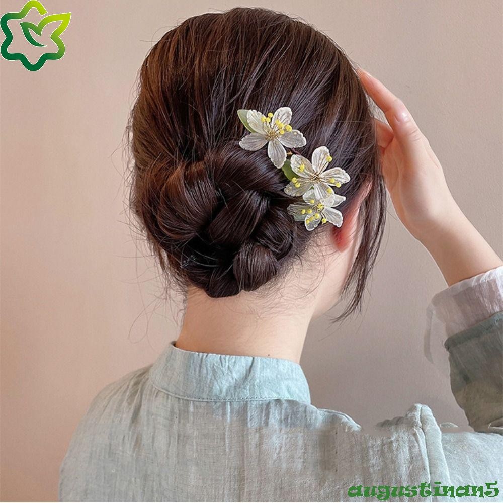 Augustinan กิ๊บติดผมสไตล์จีน, หวีผม U รูปร่าง Hanfu Hairpin, ดอกไม้โบราณ Pearl Hanfu Headwear สําหรับผู้หญิง