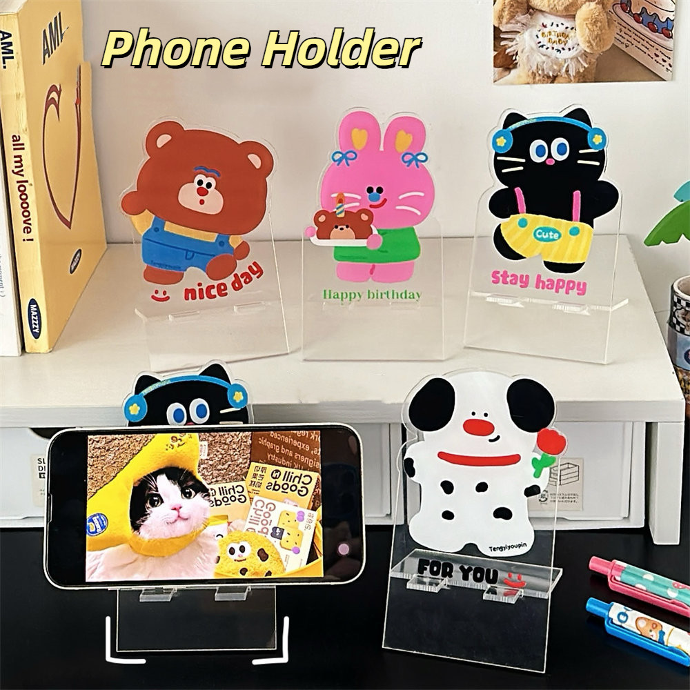 Yoyo ที่วางโทรศัพท์สัตว์น่ารักอะคริลิคใส Creative Protable อุปกรณ์เสริมโทรศัพท์มือถือ Ins