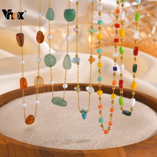 Vnox สร้อยคอนําโชคลูกปัดหินธรรมชาติสําหรับผู้หญิง,สร้อยคอมุก…