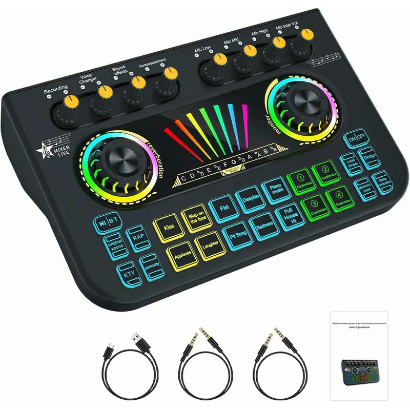 Gaming Audio Mixer,Streaming Mixer with Audio Interface BT Sound Board Voice Changer Sound Card,for 