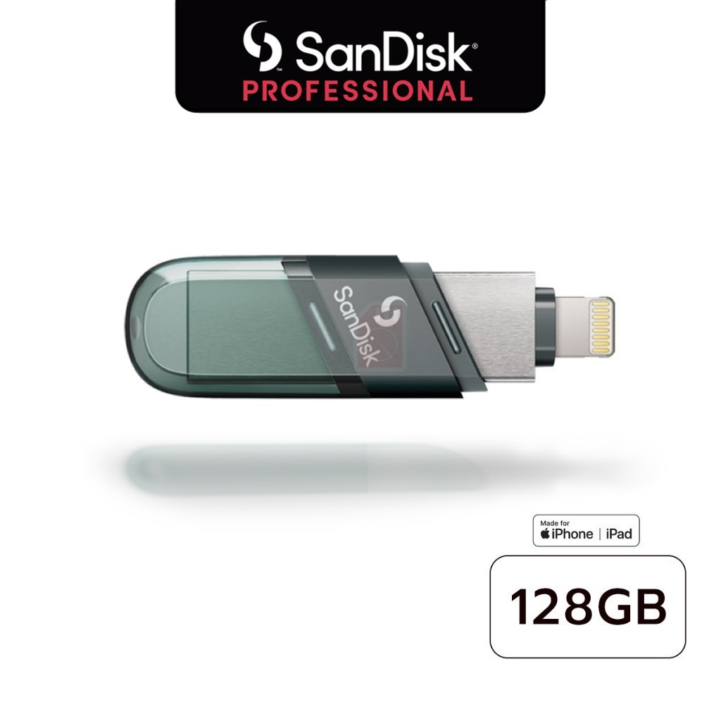 SanDisk iXpand Flash Drive Flip 128GB (SDIX90N-128G-GN6NE) แฟลชไดร์ฟใช้สำหรับ iPhone 14 และ iPad