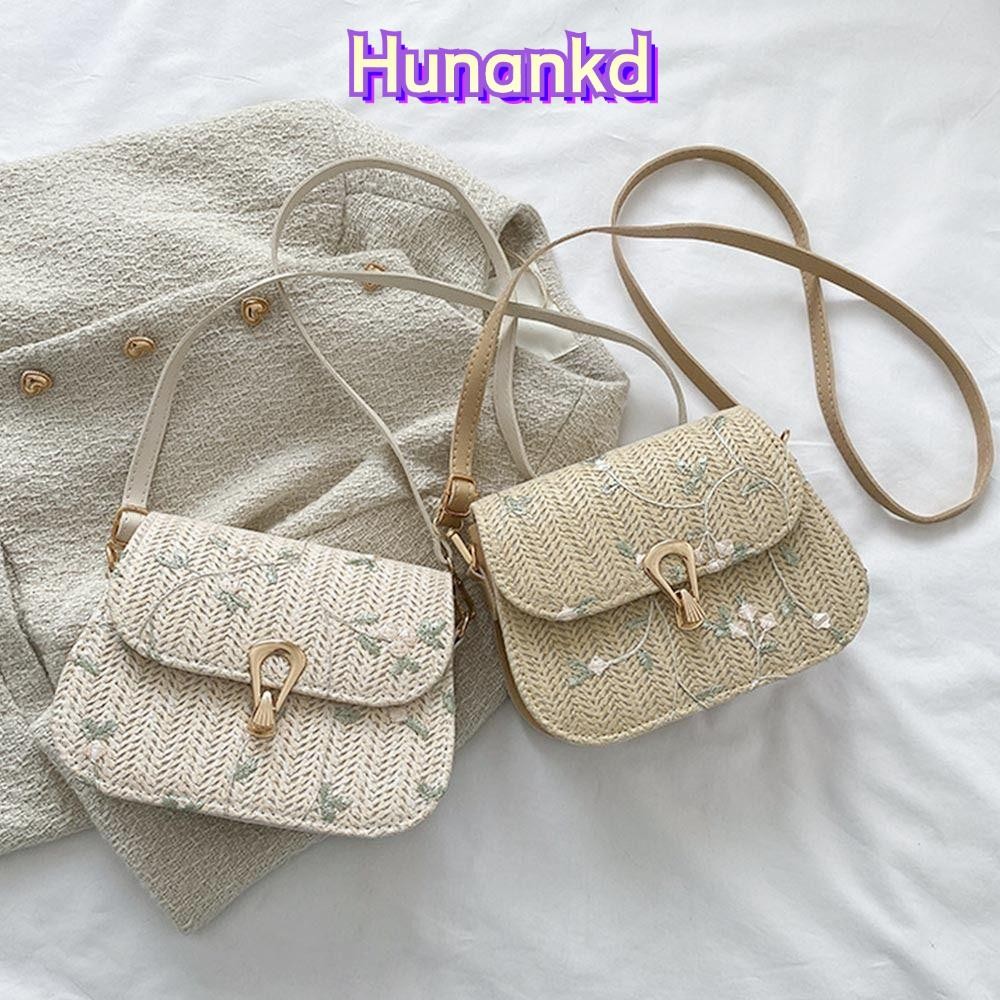 Huan กระเป๋าฟางผู้หญิงน่ารักกระเป๋าสะพายข้างลําลอง