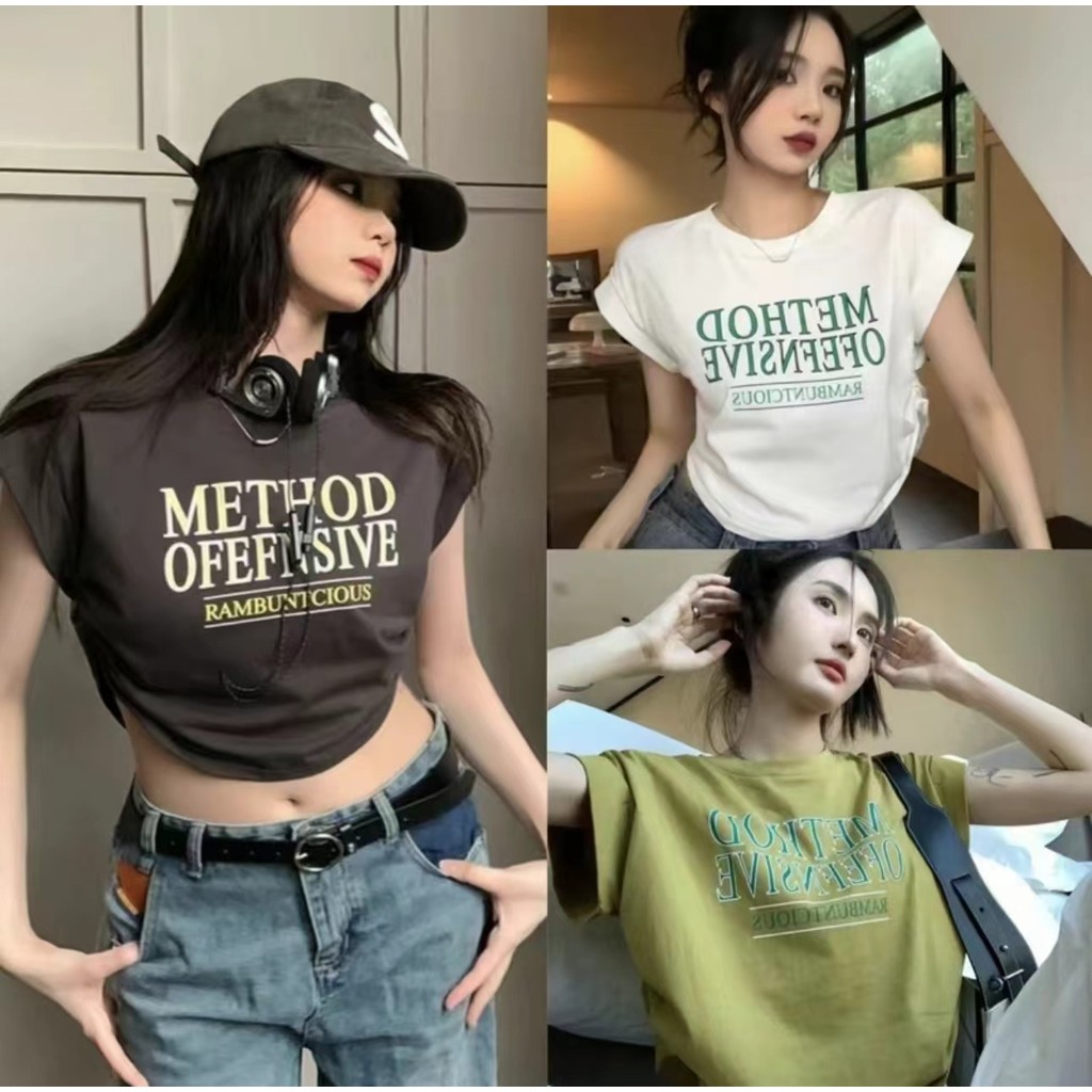 114   เสื้อยืดแฟชั่นแขนสั้นคอกลมผู้หญิงเสื้อยืดสไตล์เกาหลี เทรนด์ย้อนยุค หลวมและเรียบง่าย Delivery from Bangkok – โปรปัง
