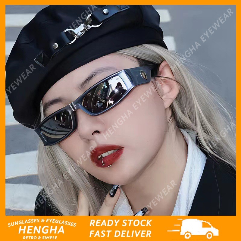 (HENGHA) แว่นกันแดดกรอบแคบ Mercury Flake แว่นกันแดดแห่งอนาคต Cyberpunk