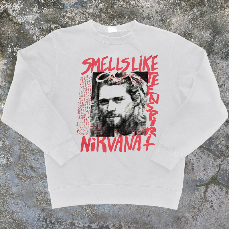 Kurt cobiain Kurt cobain Portrait Rock แขนยาว Nirvana Nirvana Band Vintage Feeling ผู้ชายผู้หญิงเสื้