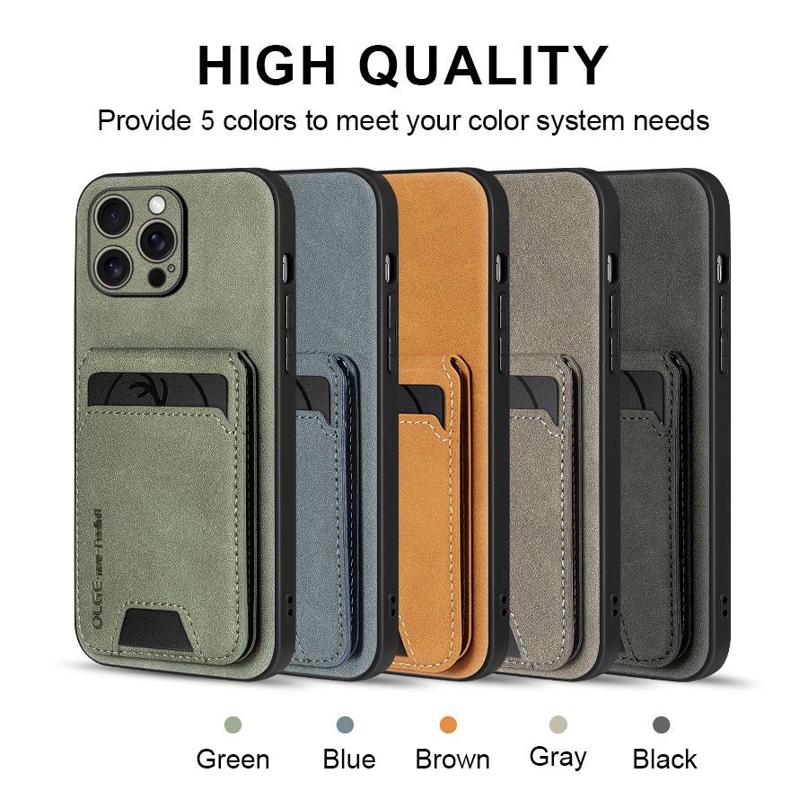 Bracket Card Case เหมาะสําหรับ IPhone 15 16pro Max 14 15 Pro 13 12 Frosted Leather Hard กันกระแทก