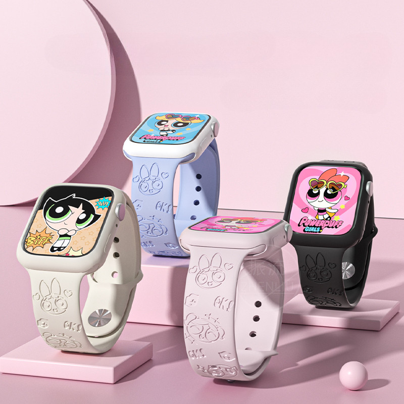 เหมาะสําหรับ Apple iwatch ซิลิโคน S9 สาย applewatch หญิง S8 อินเทรนด์ High-End 7th Generation Creative SE การพิมพ์ Ultra น่ารัก Powerpuff Girls Niche การพิมพ์สายเปลี่ยน