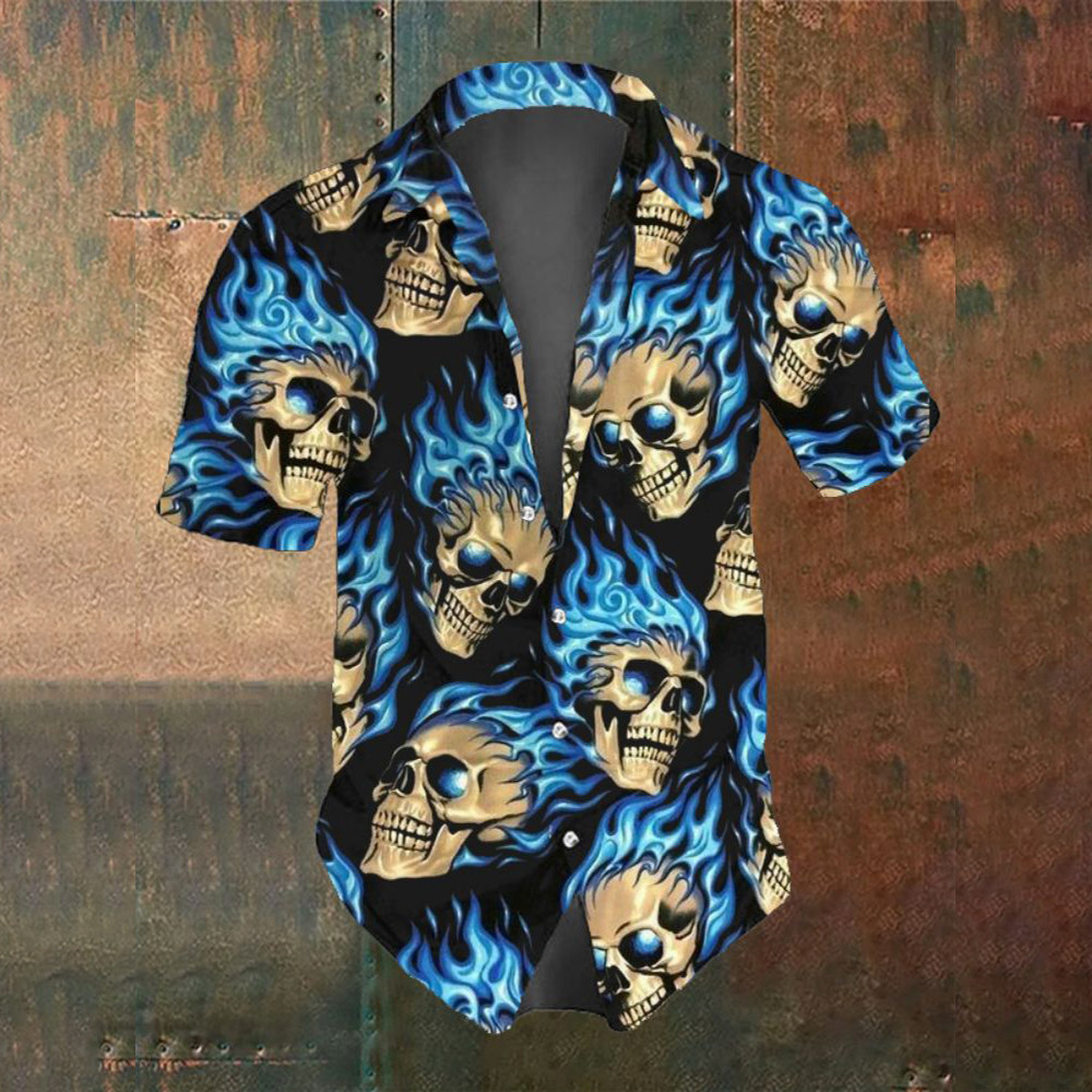 แฟชั่นฤดูร้อน Retro สยองขวัญ Rose Skull พิมพ์เสื้อแขนสั้นผู้ชาย Street Casual Trend ผู้ชายขนาด S-6XL