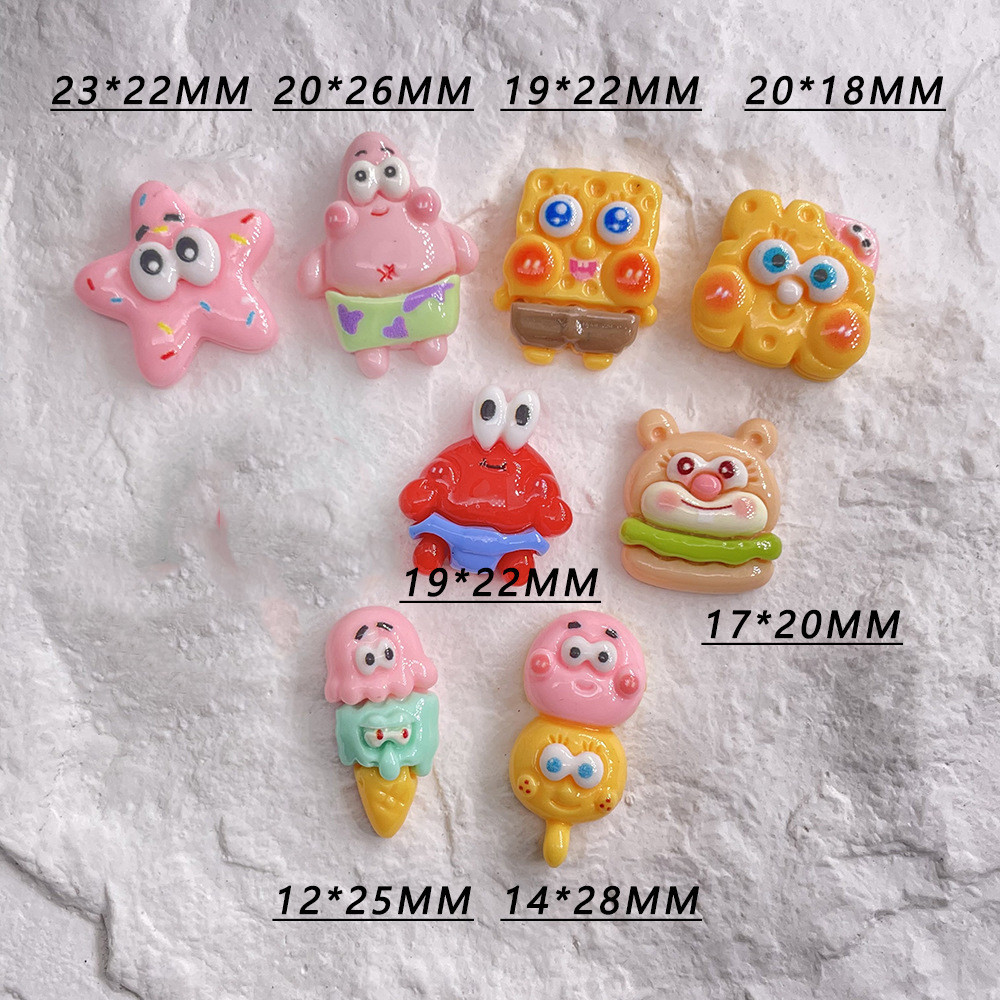 [2 @] สําหรับ Jibbitz Crocs SpongeBob SquarePants 9 ชุดการ์ตูนเรซิ่นเครื่องประดับอุปกรณ์เสริม diy เคสโทรศัพท์ครีมกาว Handmade กิ๊บติดผม Patch FP