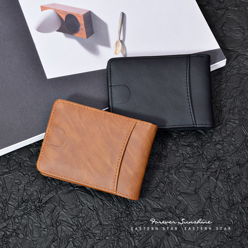 กระเป๋าสตางค์หนัง ปู่ ขนาดเล็กสไตล์สั้นเรียบง่ายของผู้ชายเคสใส่บัตรหลายใบกระเป๋าสตางค์เงินสดแบบพับได้