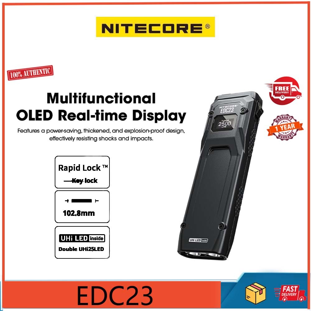 Nitecore EDC23 Ultra Thin Pocket Tactical EDC ไฟฉายแบบพกพากลางแจ้ง Camping พิเศษ
