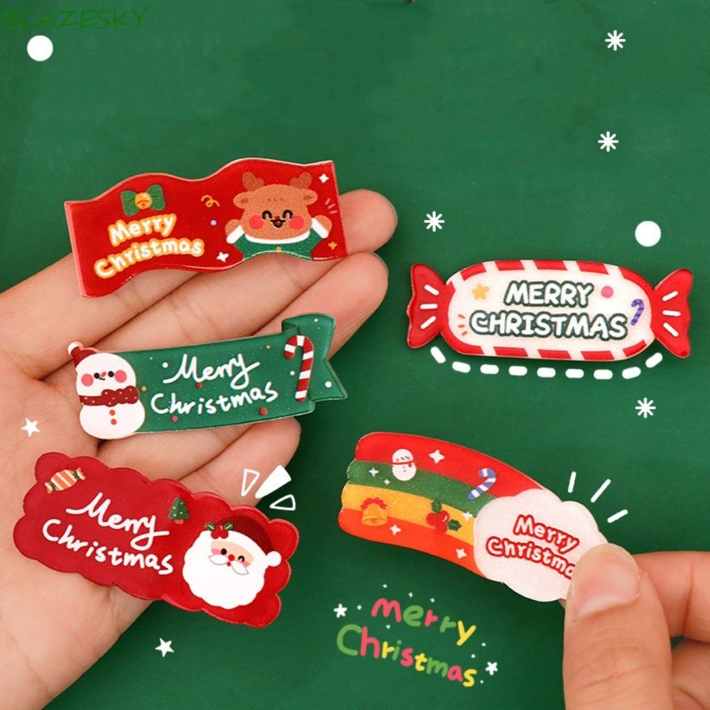 Blazesky Snowman Side Clip, กิ๊บติดผมอะคริลิคซานตาคลอสคริสต์มาส, ของขวัญ Elk การ์ตูนหวานคริสต์มาสกิ๊บติดผมเด็กผู้หญิง