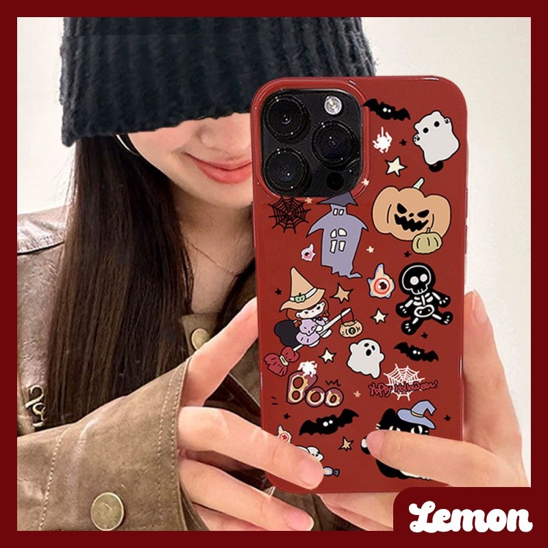 เคสโทรศัพท์มือถือ แบบนิ่ม ลายฮาโลวีน สีไวน์แดง มันวาว สําหรับ ไอโฟน 15 15promax 14pro 14promax 13 13pro 13promax 11 12 12pro 12promax XR XSMAX 7P 8P