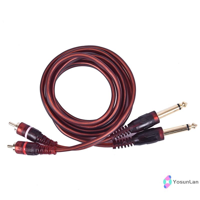 Yosunlan] สายเคเบิล 1.5 ม. สายสัญญาณเสียงผสมตัวผู้ RCA ตัวผู้เป็นคู่ 6.35 มม. 1/4 นิ้วใหม่