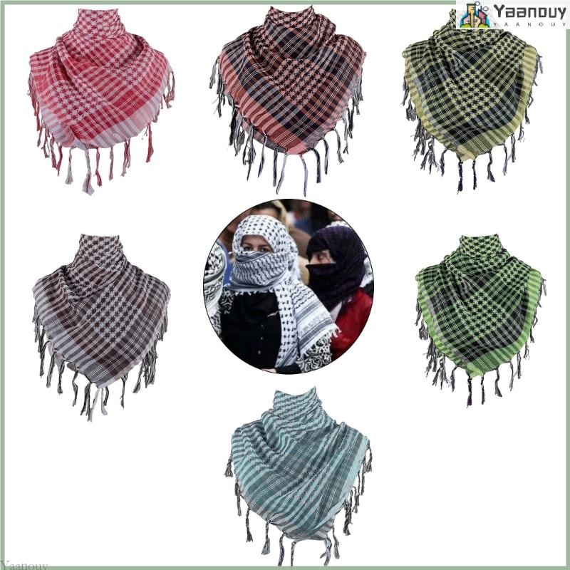 Yaa Shemagh ผ้าพันคอ Keffiyeh ผ้าพันคอสแควร์ Colorblock Houndstooth อาหรับ Headscarf มัลติฟังก์ชั่นผ้าพันคอ Tassels ผ้าคลุมไหล่ Wr
