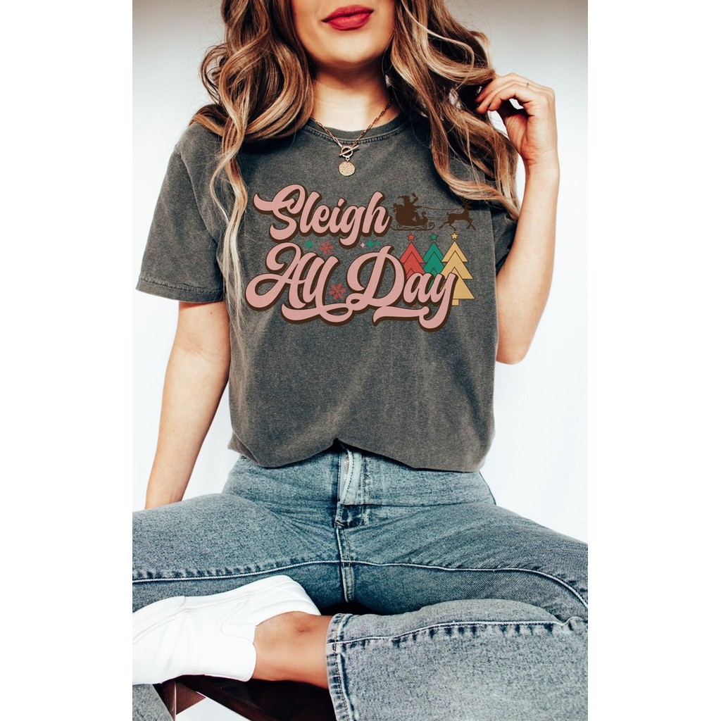 Comfort Colors Sleigh All Day T-Shirt, Christmas Shirt, Vintage Santa Shirt, Retro Christmas Shirt, 