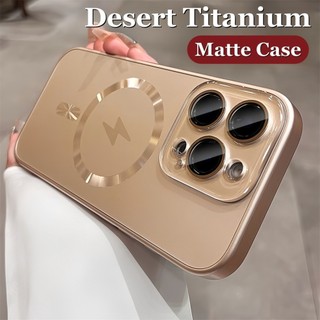 ขายร้อน Desert Titanium Gold Ash กระจกนิรภัยแม่เหล็กเคสโทรศัพท์สําหรับ iPhone 12 13 14 15 16 Pro Max Plus รวมทุกอย่าง Nano เลนส์ป้องกันลายนิ้วมือ Matte Hard Cover