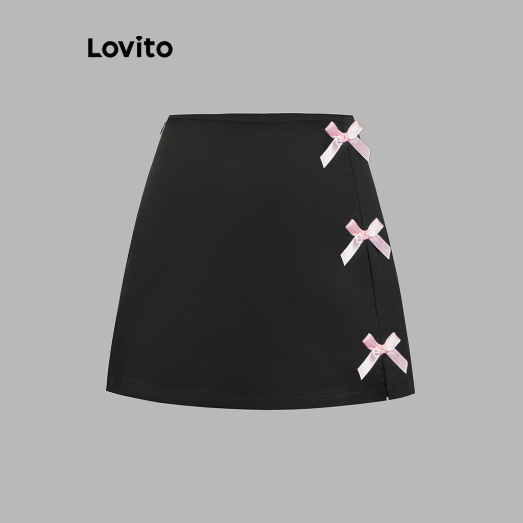 Lovito กระโปรงทรงเอระบายเรียบง่ายสไตล์ลำลองสำหรับผู้หญิง L110AD478