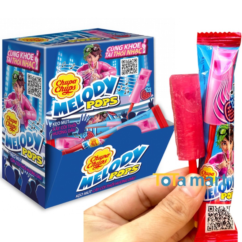 จูปาจุ๊ปส์ อมยิ้มเมโลดี้ป็อปส์ กลิ่นสตรอเบอร์รี่ 15 กรัม Chupa Chups Melody Pop Candy Strawberry Flavor