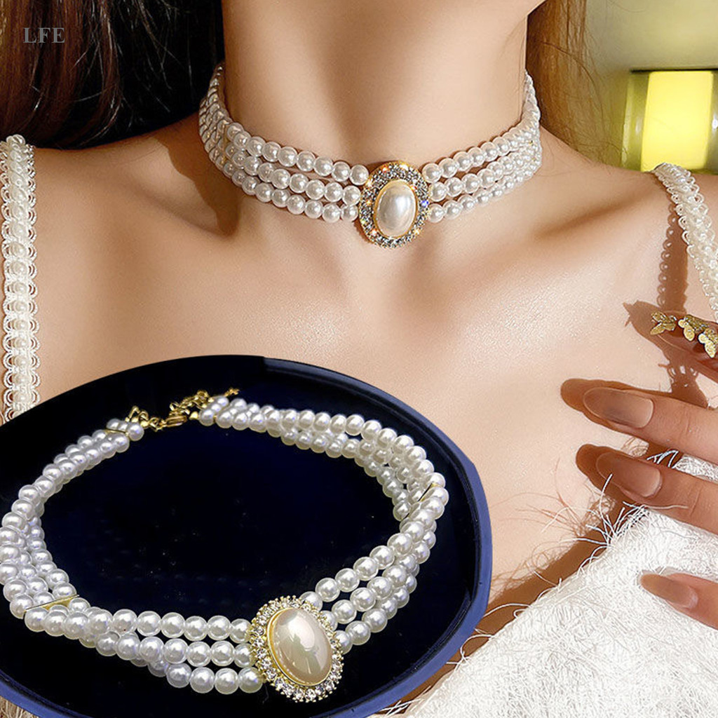 LFE Pearl Choker, Layered Pearl Choker สร้อยคอเป็นชุดไข่มุกฮาโลวีนอุปกรณ์เสริม Faux Pearl สร้อยคอผู้