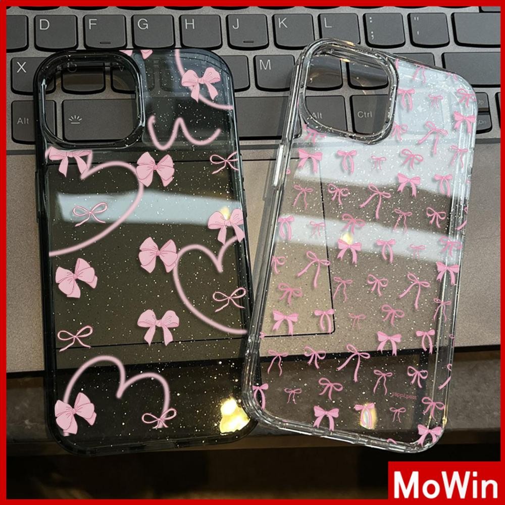 Movin - เคส iPhone 16 Pro Max iPhone 11 เคสใสแบบแวววาว TPU นุ่มสีสันสดใส หัวใจและโบว์สีชมพูน่ารัก Compatible iPhone15 Pro max 14 13 12 Pro max XS XR 7 Plus 8 Plus