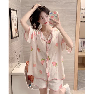 🌸MICOGIRL🌸ชุดนอน ชุดนอนสองชิ้น ชุดนอนมีแผ่นซับหน้าอก ขนาดใหญ่ ผ้าเนื้อนุ่ม กางเกงขาสั้นแขนสั้น เย็น