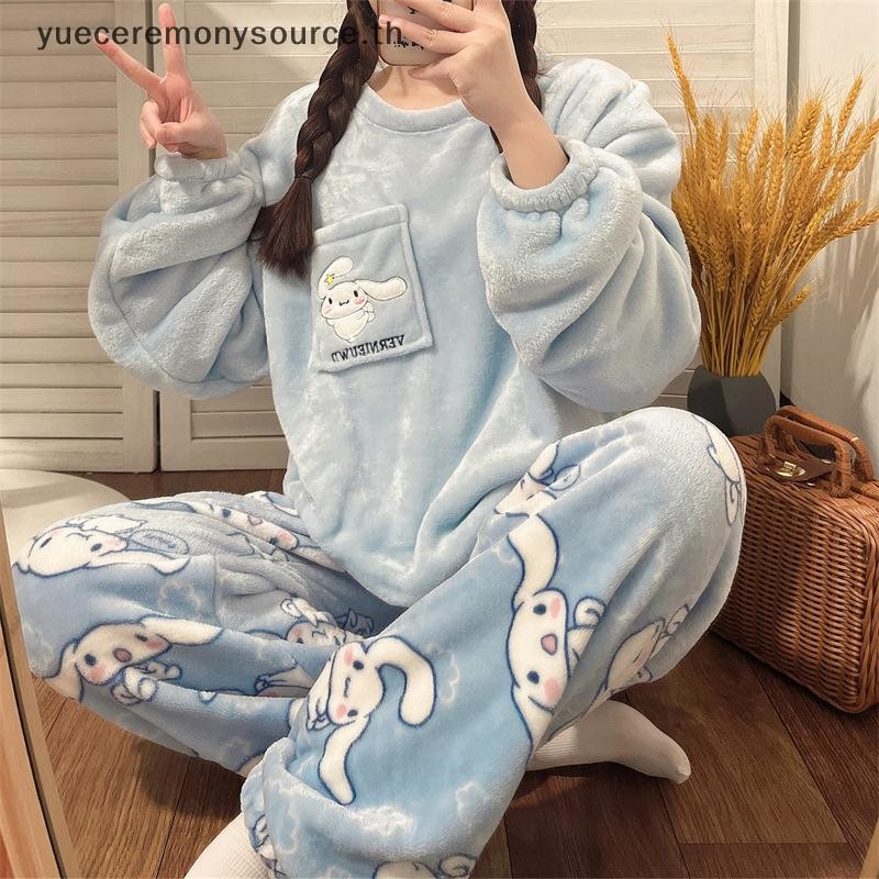 SELL Best 1 ชุดการ์ตูนหวานอะนิเมะชุดนอนสําหรับผู้หญิงสาว Kawaii Coral Velvet ฤดูหนาวชุดนอนอบอุ่นแฟชั่นอเนกประสงค์หน้าแรกสวมใส่ของขวัญ ~