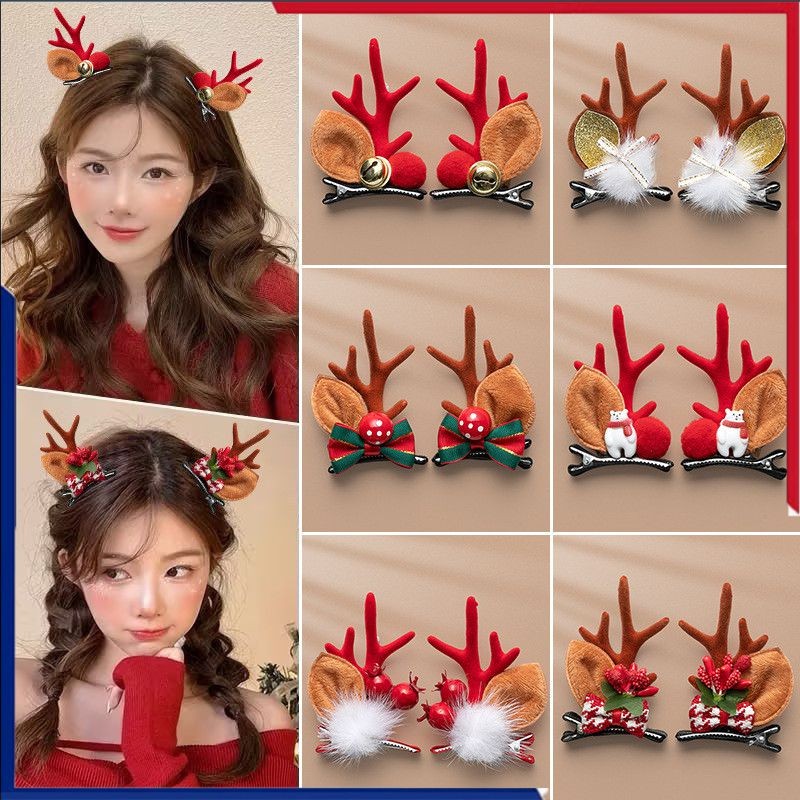 น่ารักคริสต์มาสเขากวางกิ๊บสาวการ์ตูนคริสต์มาสกวางหูกิ๊บเด็กคริสต์มาส ชม. หูฟัง เครื่องประดับ