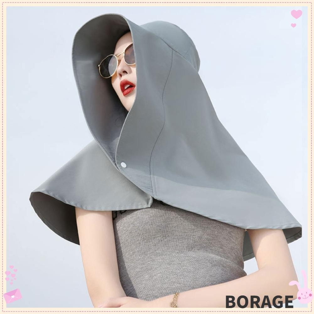 Borag หมวกชาวประมง, พร้อมปุ่ม Snap หมวกกันแดดปีกขนาดใหญ่, ผ้าคลุมไหล่คอ Face-covering Anti-UV Bucket Hat Beach