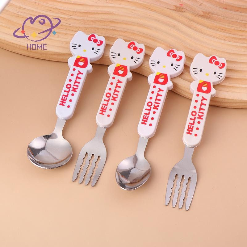 [mayhome] 2 ชิ้น/เซ็ตน่ารัก Kawaii อะนิเมะการ์ตูนสแตนเลสอุปกรณ์เดินทาง Hello Kitty ช้อนส้อมโลหะบนโต๊ะอาหารของขวัญสําหรับเด็ก {TH}