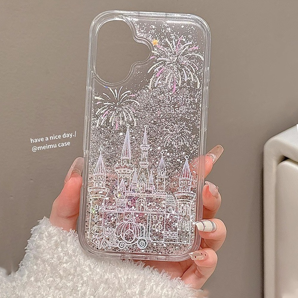 Ins เกาหลีแบบไดนามิก Liquid Quicksand กรณี IPhone 11 Dreamy Castle ดอกไม้ไฟอะคริลิค Hard Case IPhone 14 กล้องสําหรับ IPhone 16 15 14 13 12 11 Pro Max 16 15 14 Plus