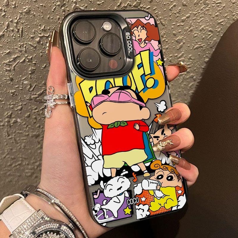 ใช้ได้กับ iPhone 11 13 12 14 15 Pro MAX 7 14 15 Plus XSMAX XR SE เคสโทรศัพท์มือถือการ์ตูนภาพประกอบ Crayon Shin-chan ตลก