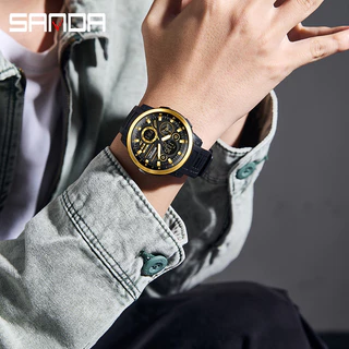 Sanda Dual Display Dial Luminous Calendar มัลติฟังก์ชั่นกลางแจ้งควอตซ์อิเล็กทรอนิกส์นาฬิกาผู้ชาย SD3379
