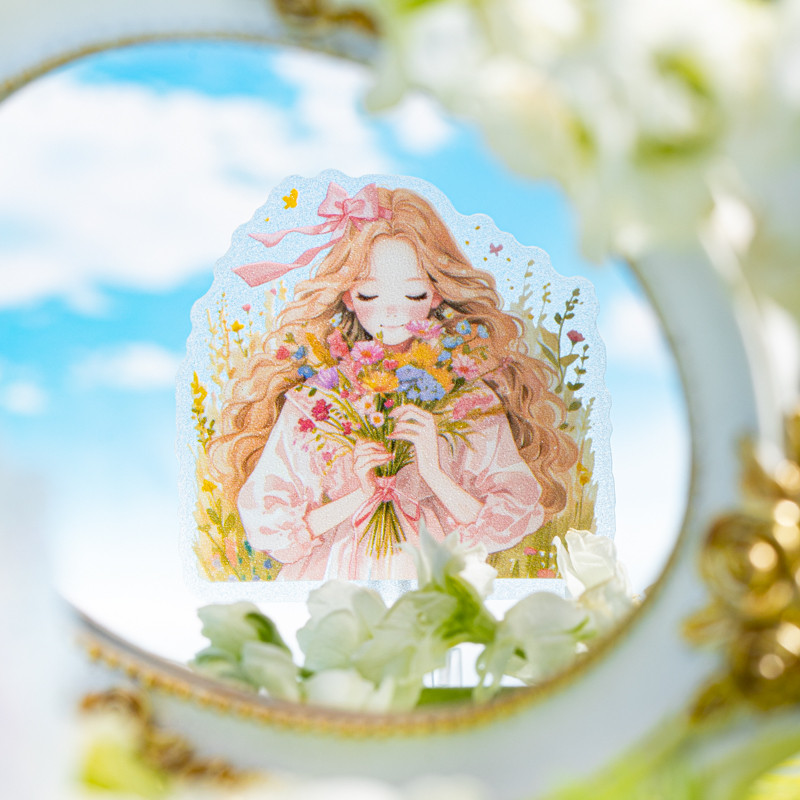 Midoo 15pcs Healing Garden Collage PET สติกเกอร์ Kawaii สาวตัวอักษรดอกไม้วัสดุ Creative DIY วารสาร Scrapbooking