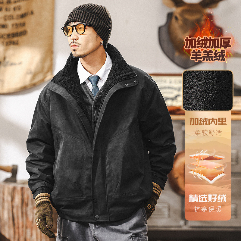 Merad Tie-Dye Retro Lamb ขนแกะผู้ชายฤดูหนาวผ้าฝ้ายหนาเสื้อแจ็คเก็ตผู้ชายกลางแจ้งทํางานเสื้อแจ็คเก็ตผ้าฝ้าย - รูปที่ 6