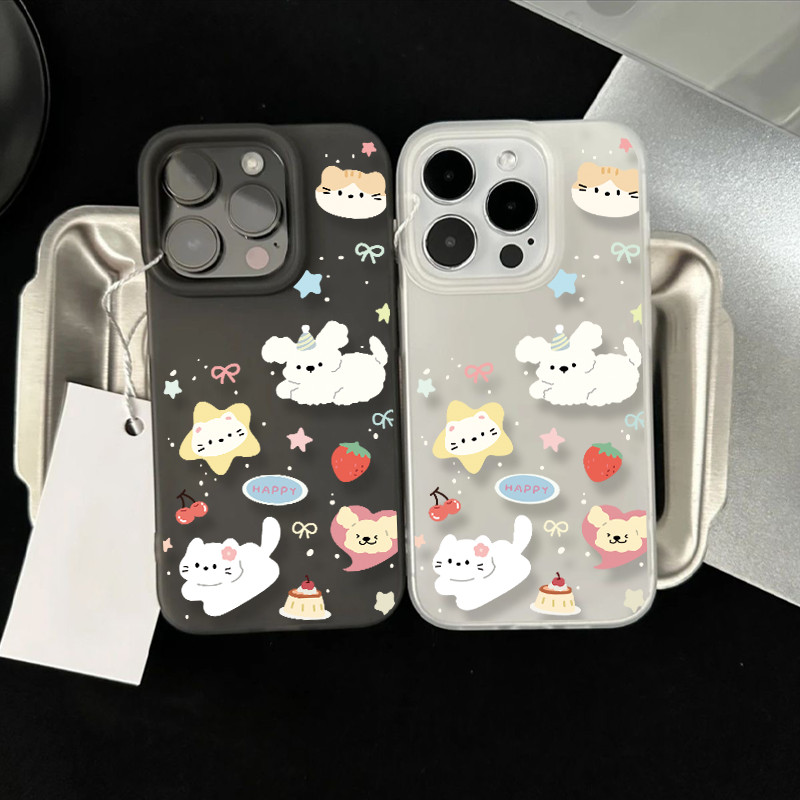 GOOD เคสโทรศัพท์การ์ตูน Matte น้ำแข็ง เชอร์รี่ ฝาครอบโทรศัพท์นุ่ม IPhone 11 14 15 13 12 Pro MAX XR 7/8 Plus 16 XS MAX