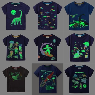 Noctilucent ใหม่ เสื้อยืดคอกลม แขนสั้น ลายไดโนเสาร์ เรืองแสง แฟชั่นฤดูร้อน สําหรับเด็กผู้ชาย qqz@jumping