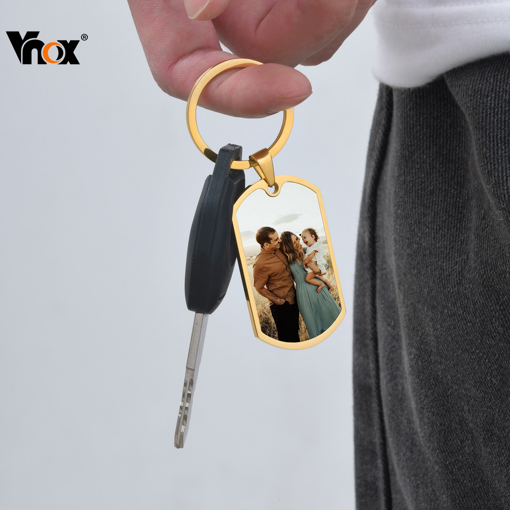 Vnox ผู้ชายปรับแต่งชื่อแกะสลักที่กําหนดเองภาพครอบครัวจี้สร้อยคอ,รูปภาพคําจี้วันที่ Dogtag,รักของขวัญวันพ่อ